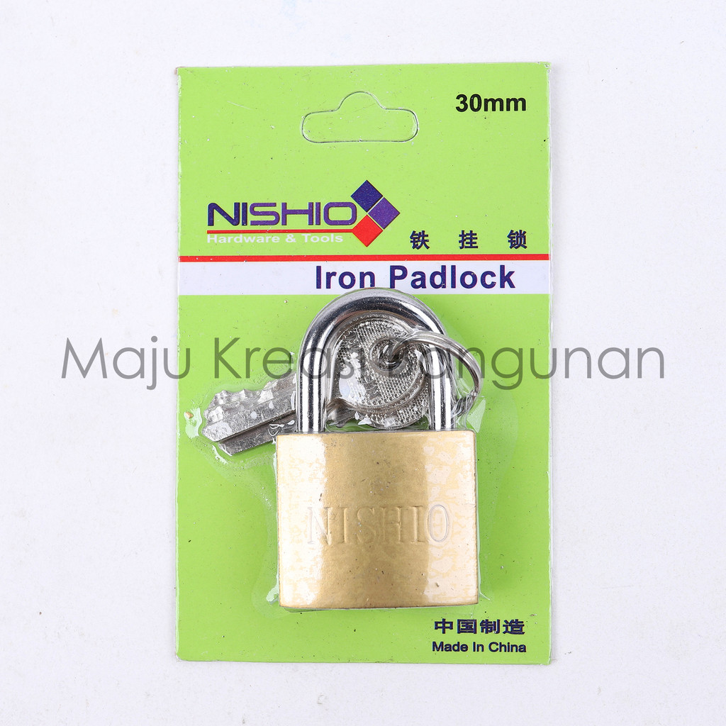 Gembok Kuning 30mm Press Kecil Mini Tas Kotak Koper Travel Luggage Pintu Pagar Rumah Iron Padlock Lemari Laci 30 mm 3 Anak Kunci Nishio