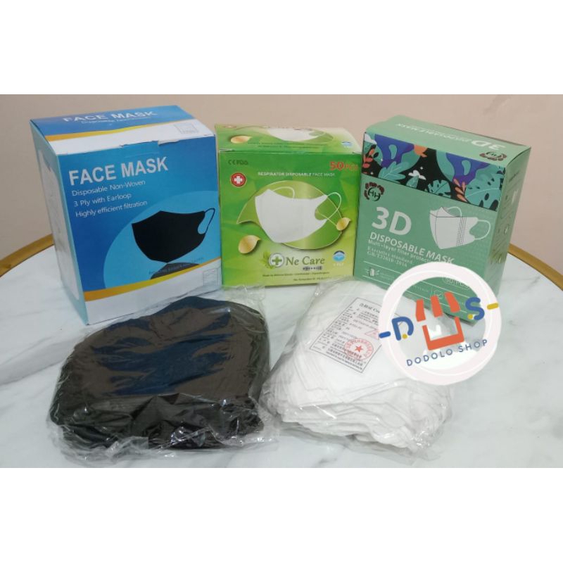 Masker Duckbill 1 Box 50 Pcs / Masker Duckbill Hitam/Putih 50 Pcs