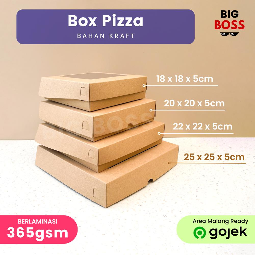 Kotak Pizza Brownies 20x20x5 Coklat Laminasi / Dus Cake Kue Roti / Box Puff Pastry Jendela