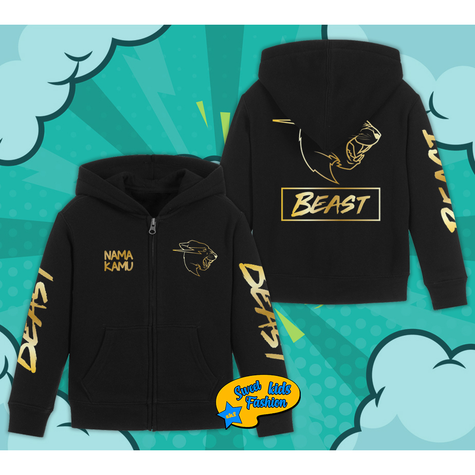 Jaket Hoodie Zipper Anak Mr Beast Gold Logo Hoodie Anak Mr Beast Gold