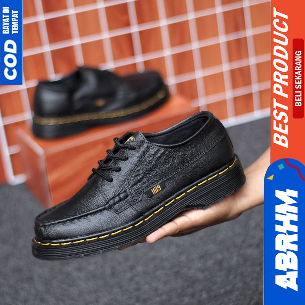 ABRHM Sepatu Pantofel Formal Pria Docmart Low Boots Kulit Asli Kerja Hitam Luzio