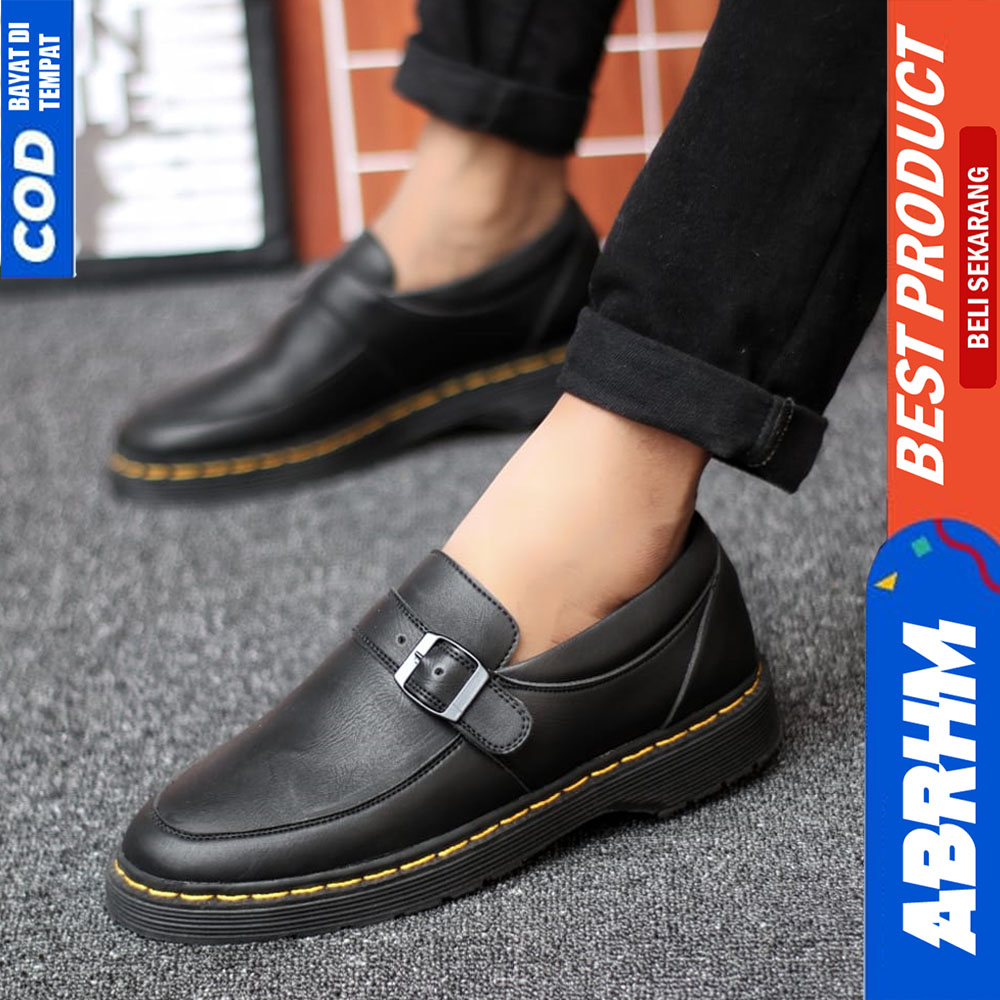 ABRHM Sepatu Docmart Loafers Pria Formal Casual Kulit Kerja Hitam Robin