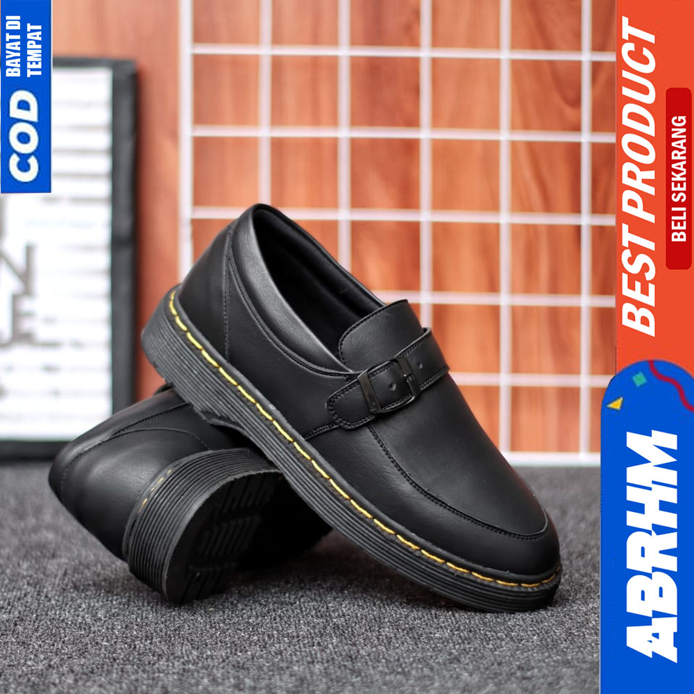 ABRHM Sepatu Loafers Docmart Formal Pria Casual Kulit Kerja Hitam Zoro