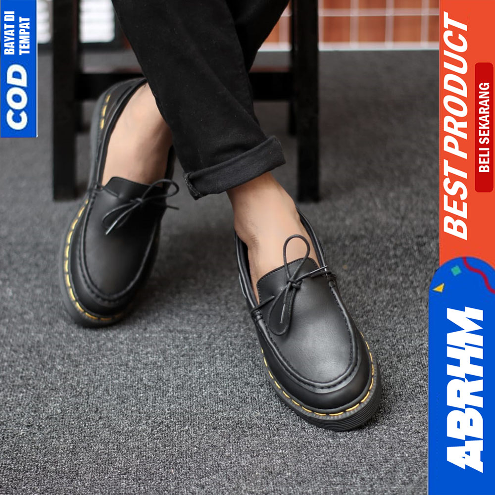 ABRHM Sepatu Loafers Docmart Formal Pria Casual Kulit Kerja Hitam Zoro