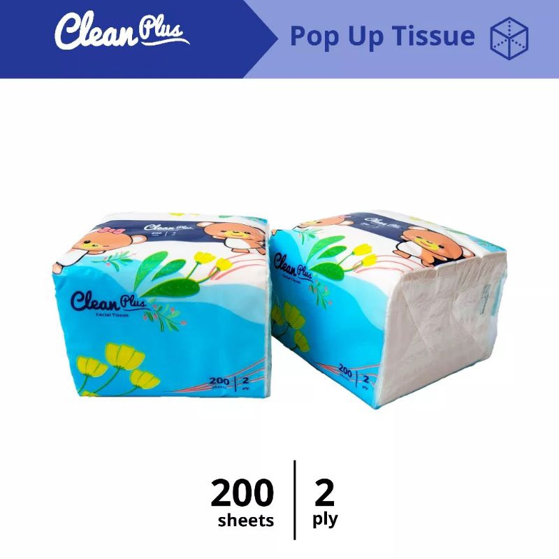 CLEAN PLUS TISSU POP UP 200S X 6 PCS GRATIS TEMPAT TISSU / FACIAL TISSU / POP UP