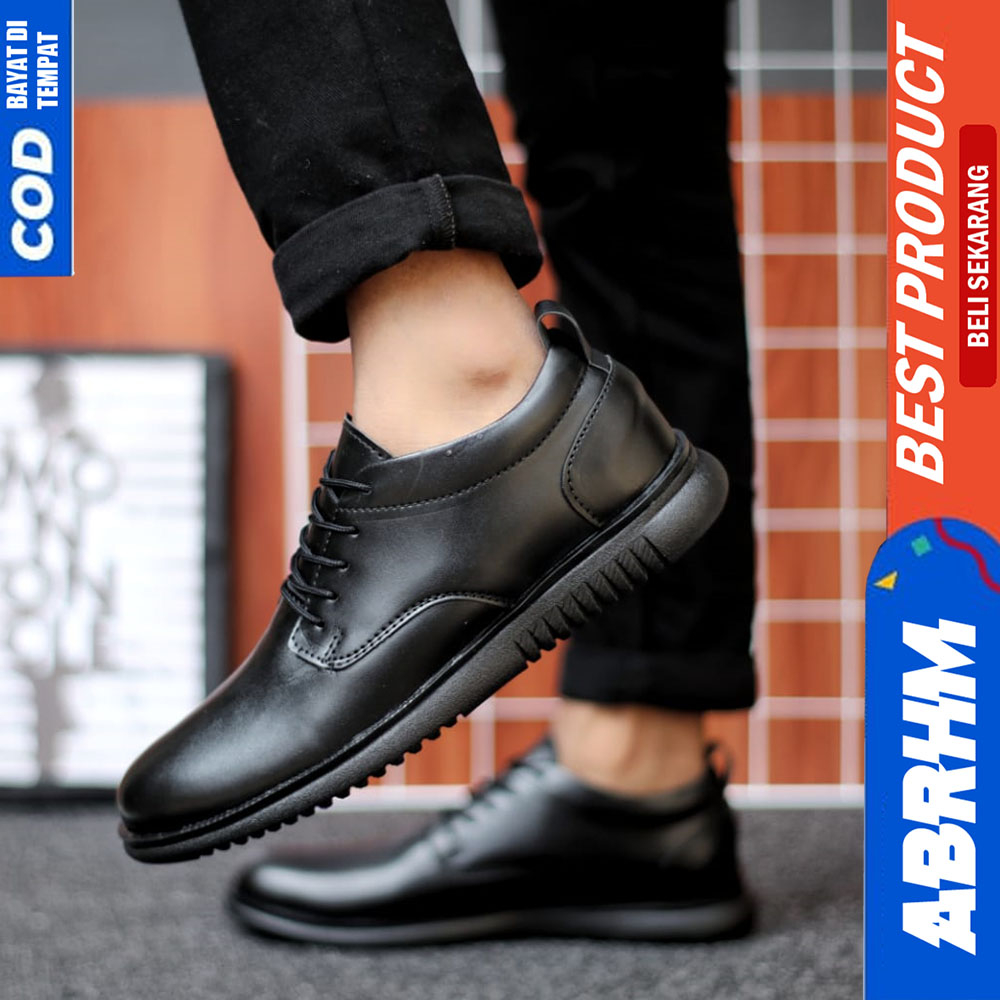 ABRHM Sepatu Formal Pantofel Pria Hitam Tali Kerja Casual Kulit Pu Jigen