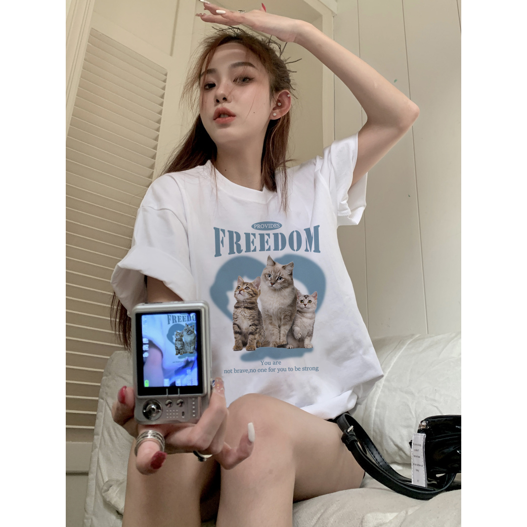 kaos wanita korean style cartoon graphic graffiti print T-shirt import oversize baju warna putih atasan wanita