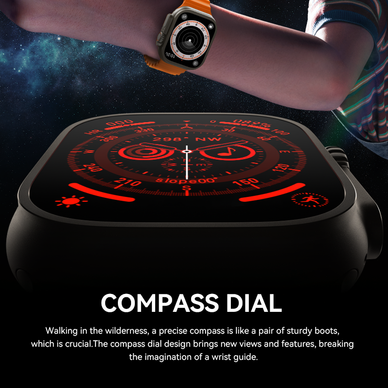 AMOLED Display HW9 Ultra Max Smart Watch with NFC  2.2 Inch Men Compass Heart Rate Monitor Bluetooth Call Dock Cover Off Screen Sports Smartwatch