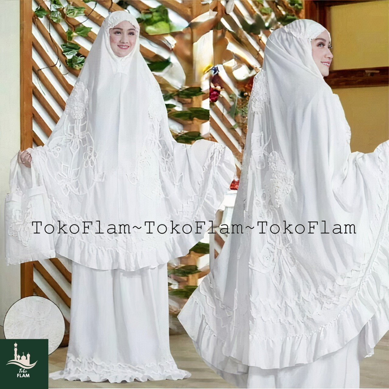 FLAM MUKENA DEWASA GHAISANI ROSELLA MOTIF BUNGA TIMBUL