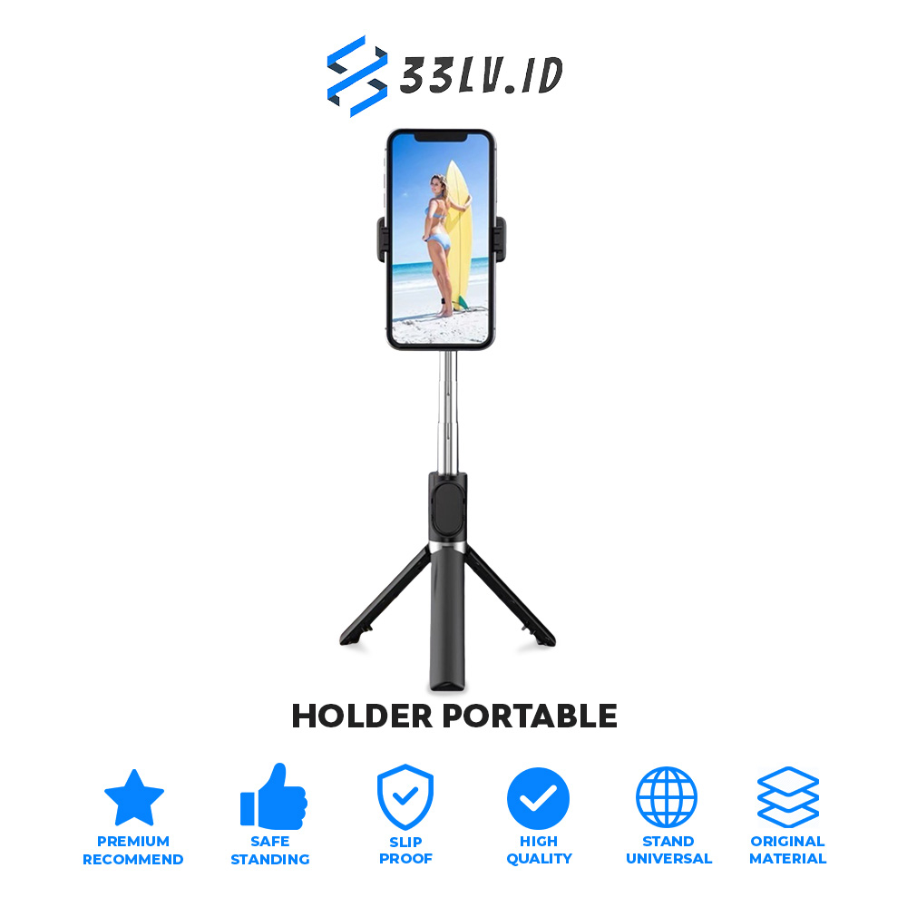 【33LV.ID】Selfie Stick Tongsis R1/R1S Mini Tripod Holder 3IN1 Dengan Remote Bluetooth