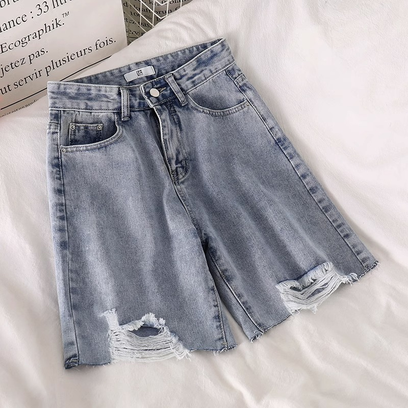 Terbaru Korea Sobek Jeans Pendek / Highwaist Celana Jeans Pendek Wanita Kekinian