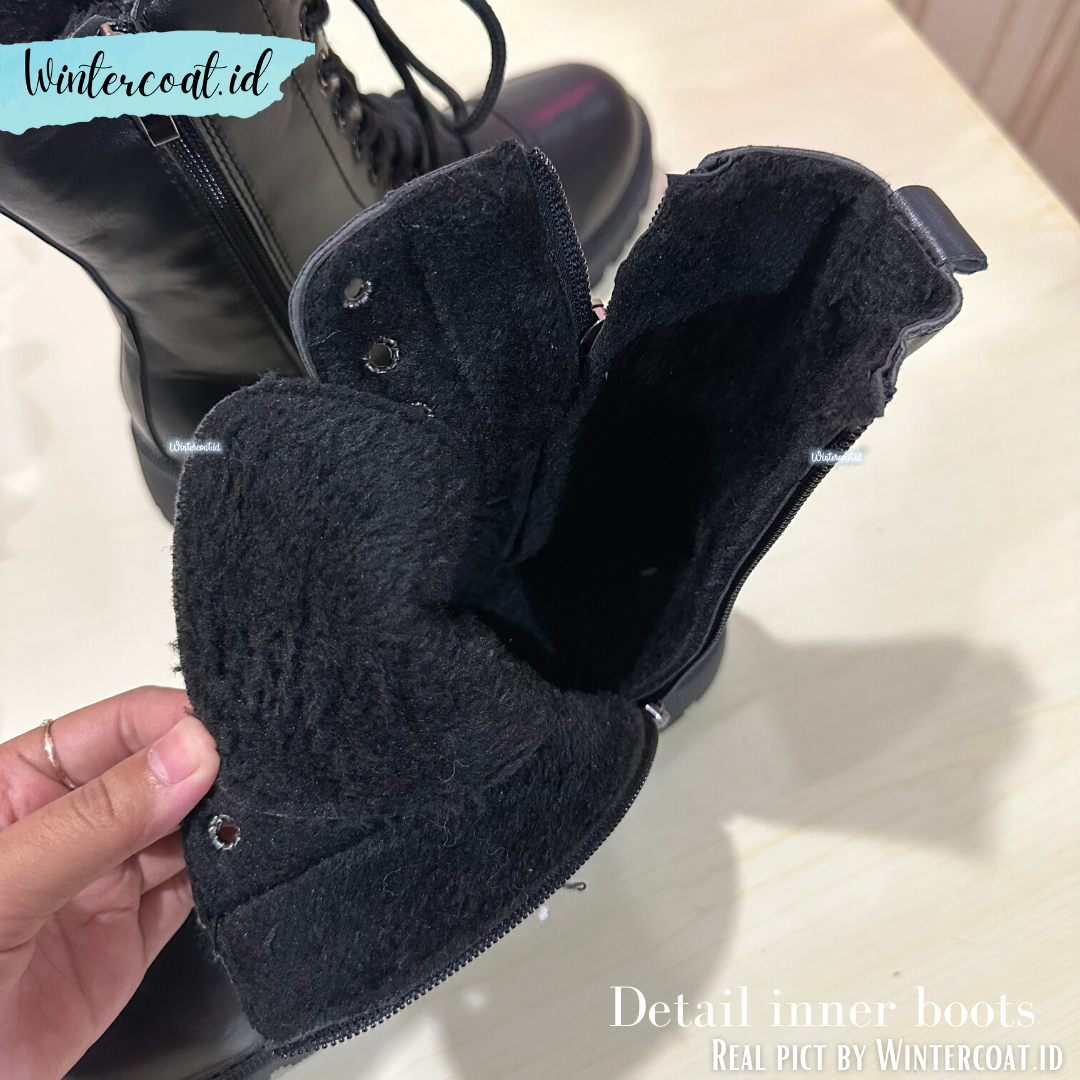 Leather boots import wanita sepatu winter Dian inner cashmere fur hangat hitam black boot