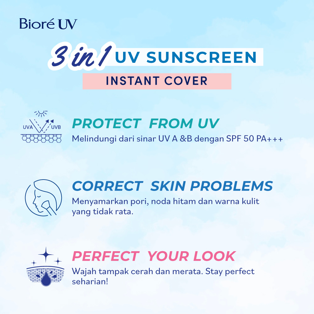 [Clear &amp; Protection Pack] Sunscreen Biore UV Instant Cover 30gr + Biore Makeup Remover Perfect Cleansing Water 90ml