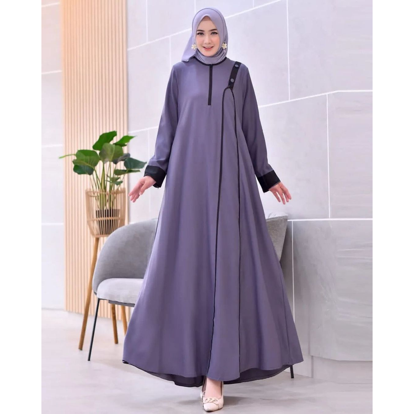 GAMIS SYARI ADEM/ AUDY DRESS/ BAHAN KAIN SHAKILA PREMIUM QUALITY/ SIZE L XL / PAKAIAN MUSLIM