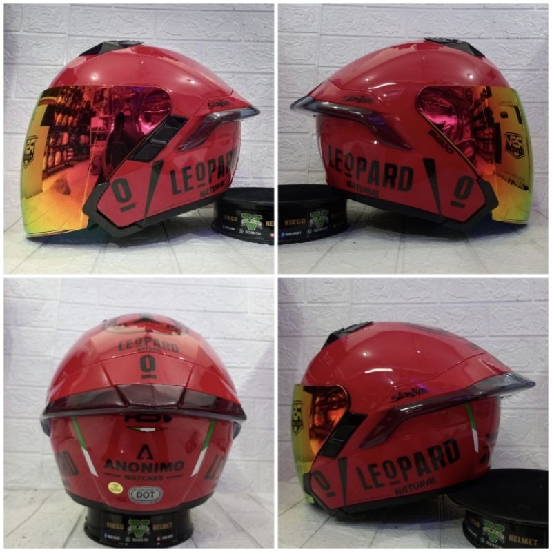 HELM RSV SV300 RED GLOSSY PAKET GANTENG STIKER LEOPARD