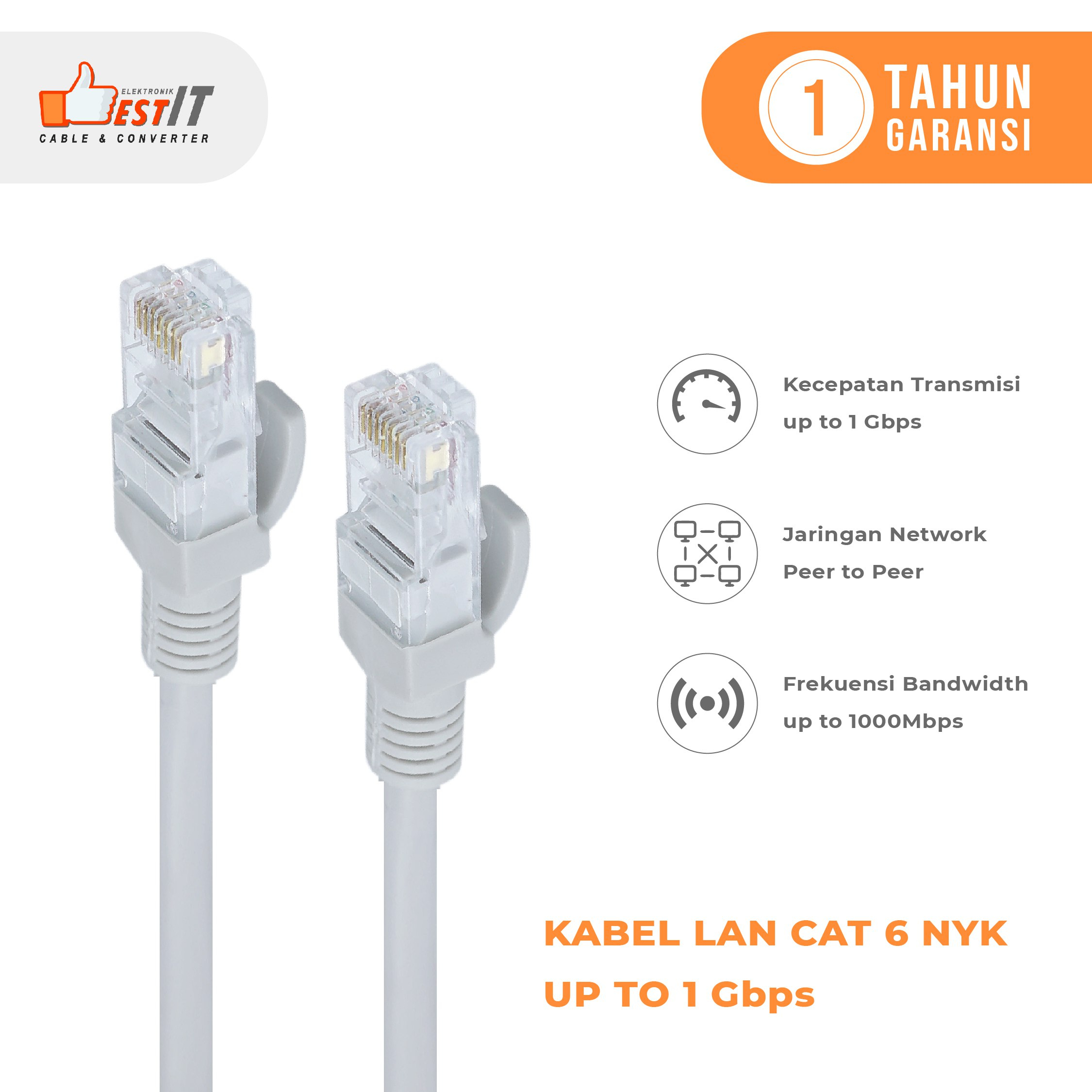 Kabel Lan UTP Cat6e Ethernet Network RJ45 High Speed 1.5 Meter NYK