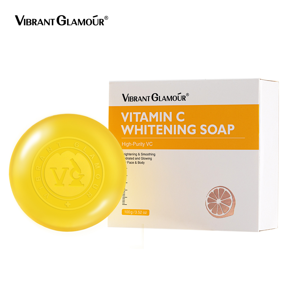 Vibrant Glamour Vitamin C Whitening Soap Facial Cleanser Deep Cleaning VC Nutrients Lightening Dark Spot Corrector Inhibiting