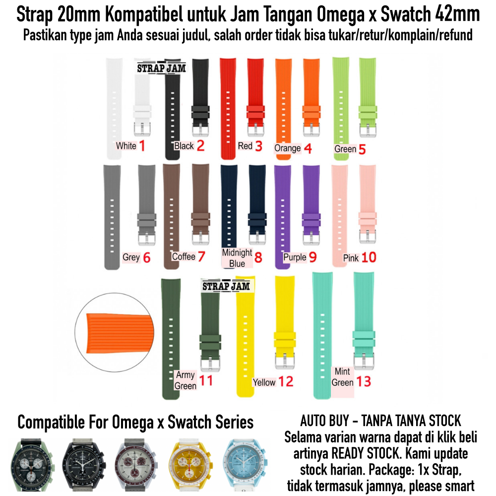 M42 Tali Jam Omega X Swatch 42mm - Strap 20mm Rubber Silikon Sporty