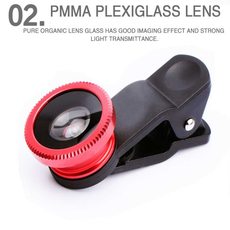 Lensa Kamera HP 3 in 1 Fish Eye Macro Wide 0.67X Universal Lensa Fish Eye Perlengkapan Smartphone Berkualitas