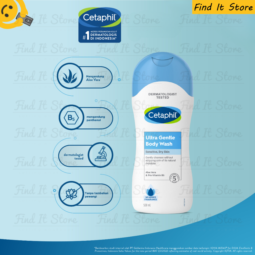 Cetaphil Ultra Gentle Body Wash 500ml Fragrance Free Sensitive Dry Skin Sabun Mandi BPOM Original