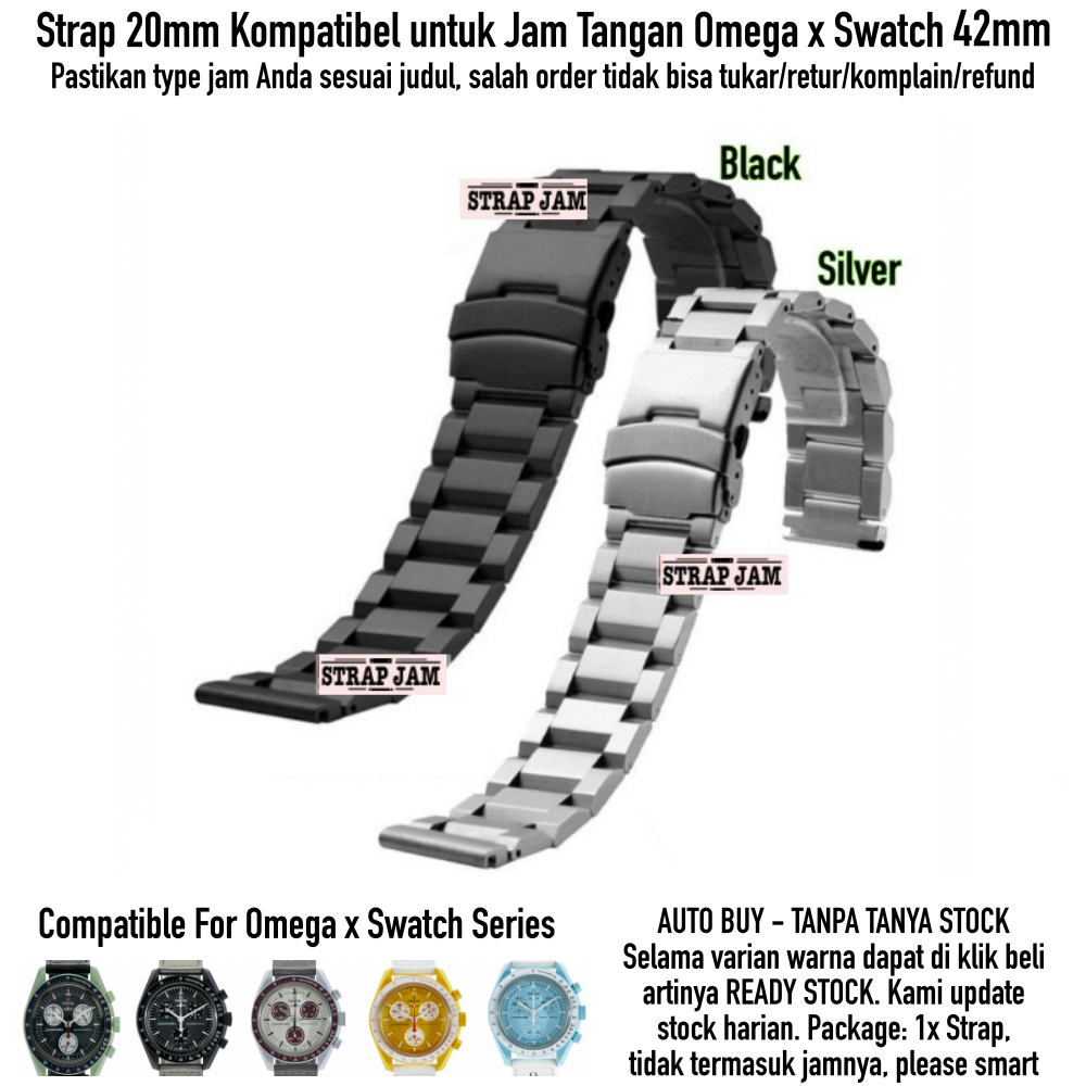 Strap Omega X Swatch 42mm - Tali Jam 20mm SOLID Stainless Steel Metal