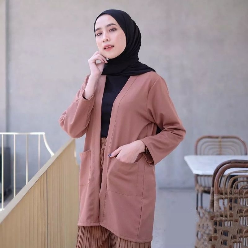 Cardigan Pocket Outer Muslimah Ukuran All size Bahan Crinckle