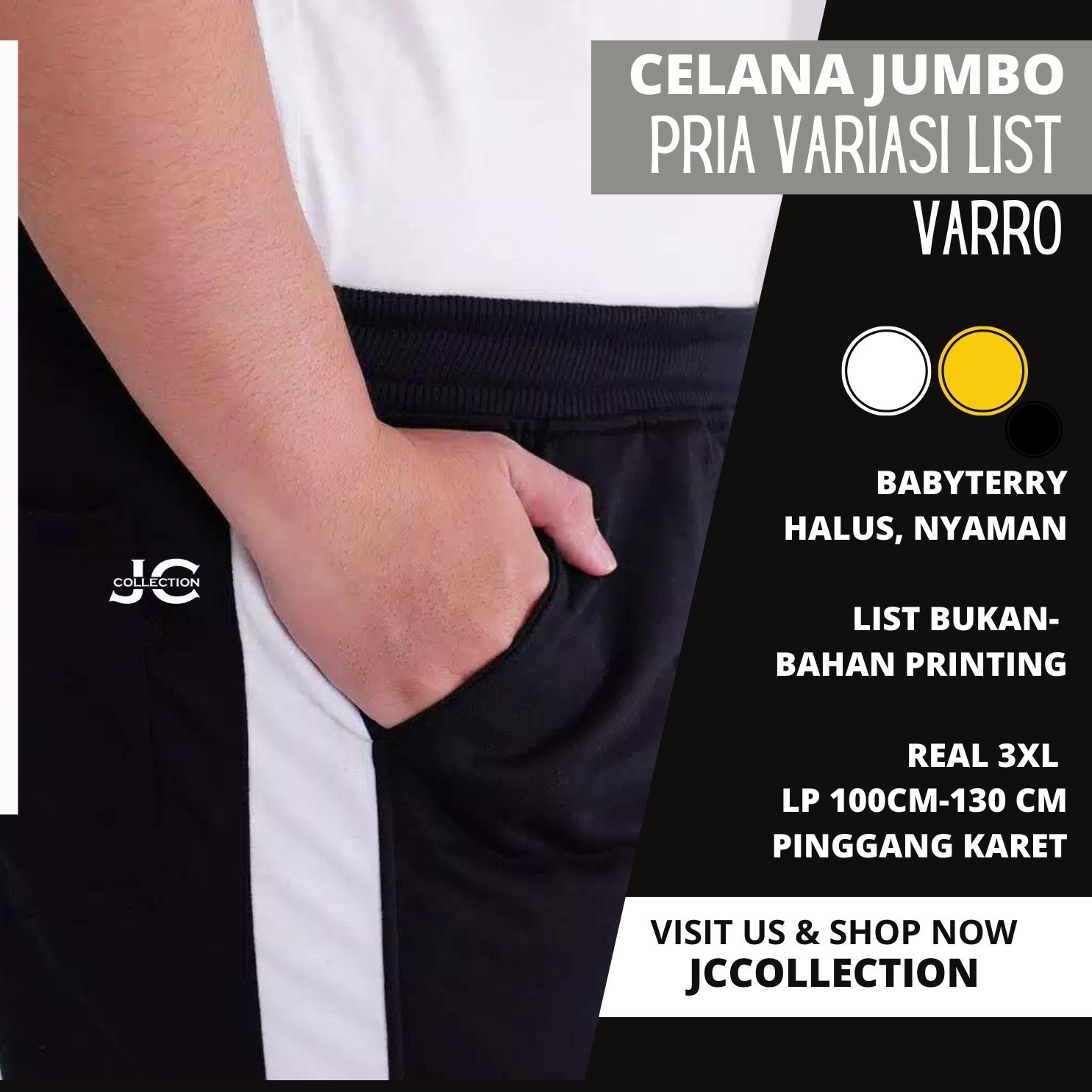 Celana Panjang Pria Jumbo 3XL / Celana Jogger Pria Big Size with Variasi List / Joger Size Jumbo Training Side List Farro - JCCollections