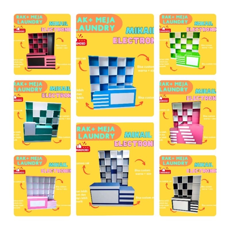 RAK PAJANG LAUNDRY MEJA KASIR LAUNDRY  SET CUSTOM RAK KAYU BEST SELLER