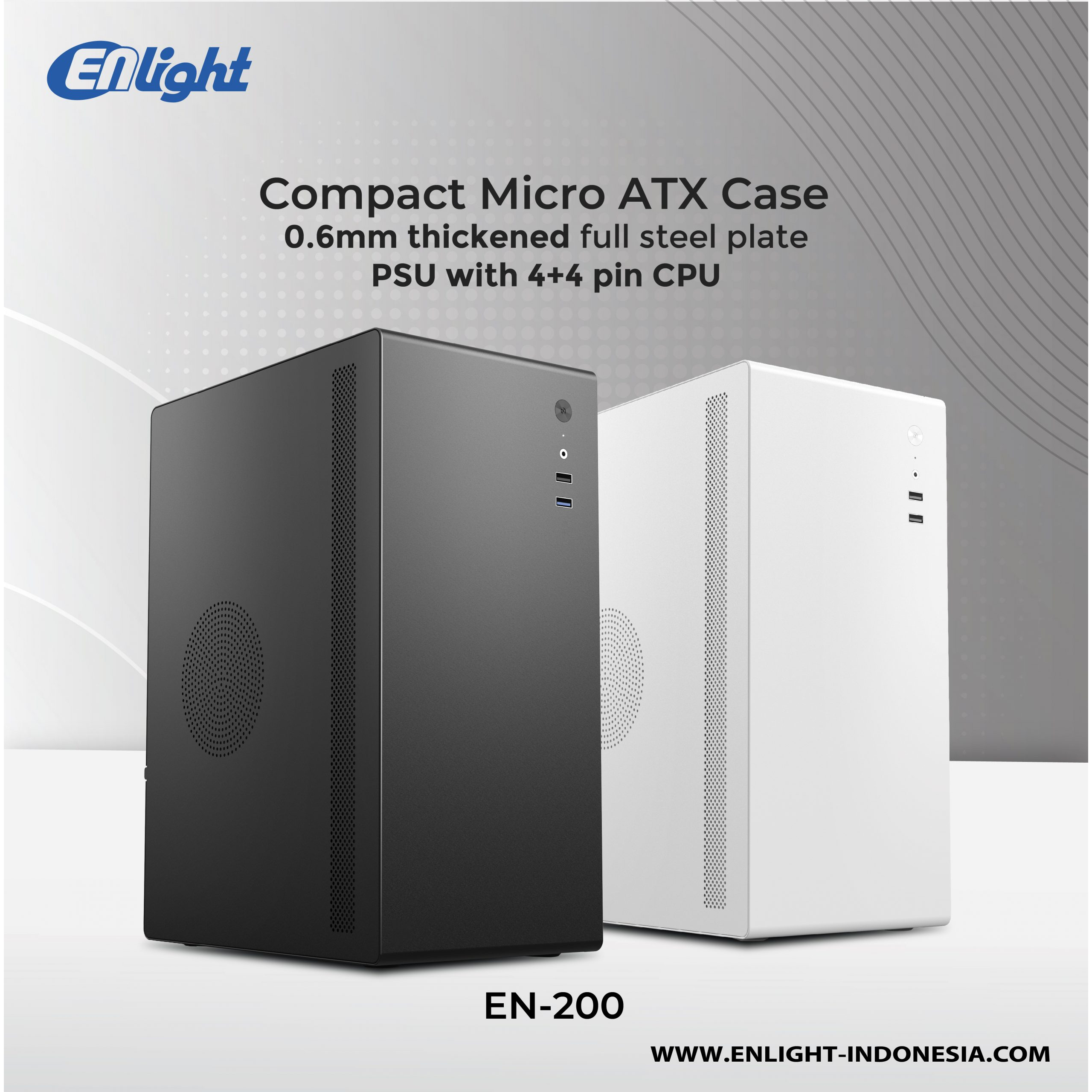 ENLIGHT EN 200 + PSU 300W Black / White M-Atx Slim Case EN200