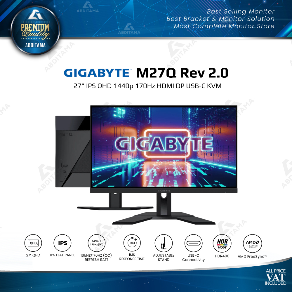 Monitor LED GIGABYTE M27Q 27&quot; IPS QHD 1440p 170Hz HDMI DP USB-C KVM