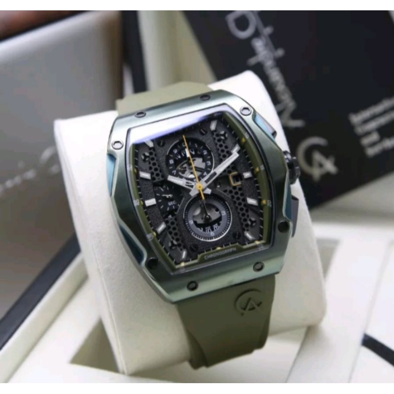 Jam Tangan Pria Alexandre Christie Original Rubber Green Body  Black AC6608mc