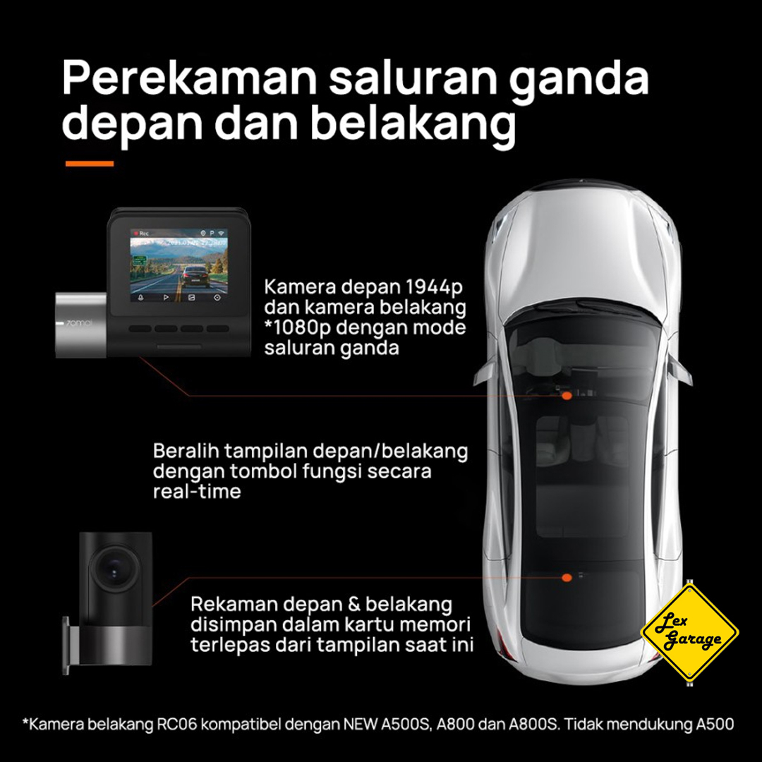 Dashcam Mobil 70mai Dash Cam Pro Plus A500S 2K Kamera Depan Belakang