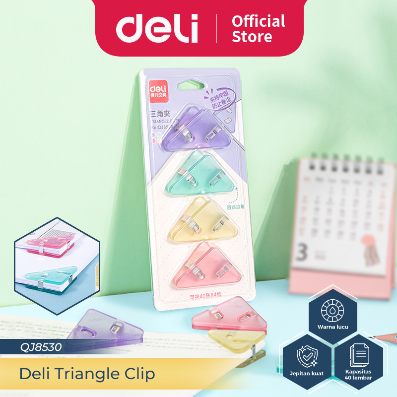 Deli Triangle Clip / Paper Clip / Penjepit Sudut Kertas Kapasitas 40 Lembar A4 QJ8530