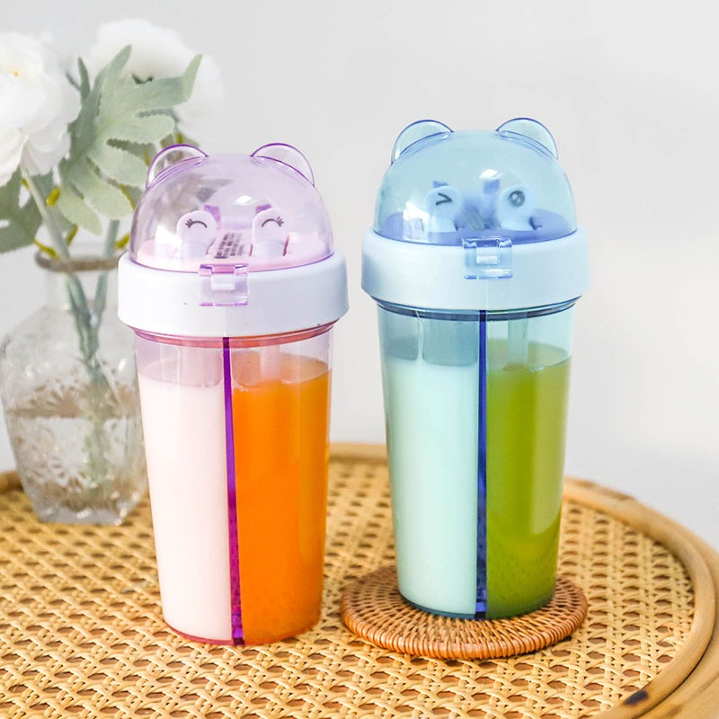 [GROSIR] BOTOL TEMPAT AIR MINUM DUET KEKINIAN MOTIF BERUANG 2 SISI 2 SEKAT STICKER FREE BPA