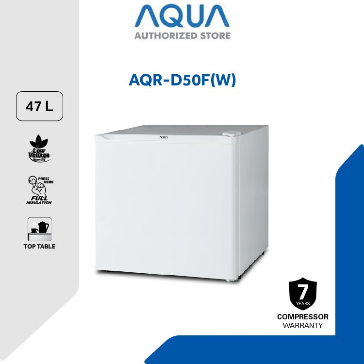 AQUA JAPAN AQR-D50F(W) Kulkas Mini Bar 47 Liter | LOW VOLTAGE RUNNING