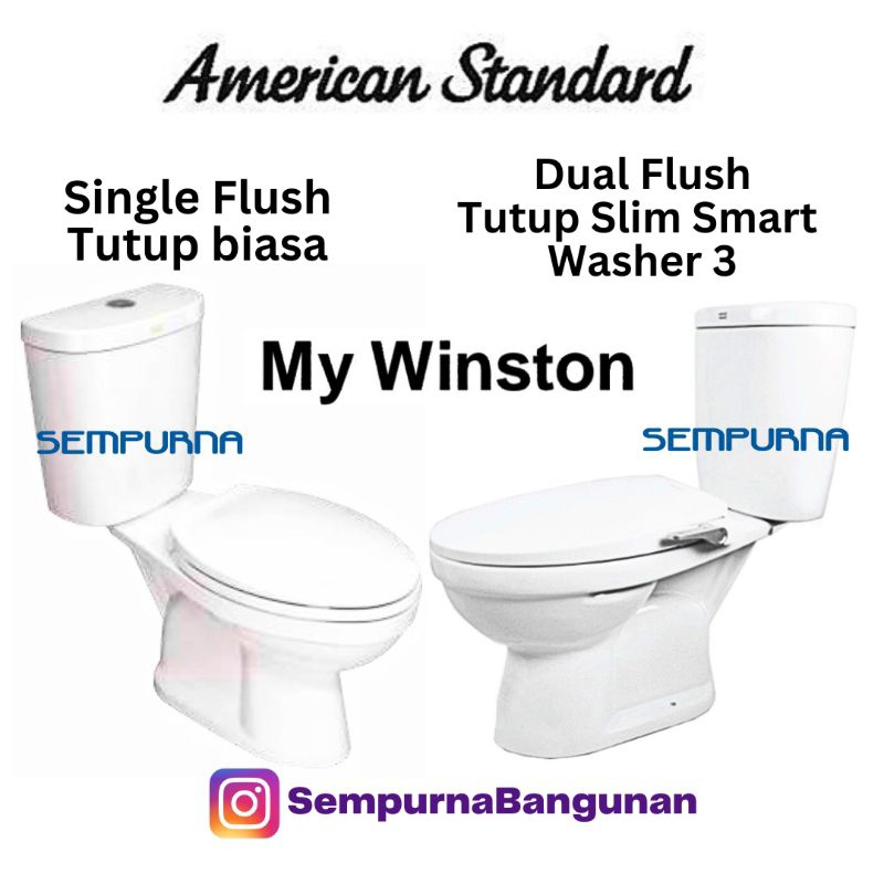 Toilet kloset klosed closed WC toilet duduk American Standard My Winston single dual flush slim smar