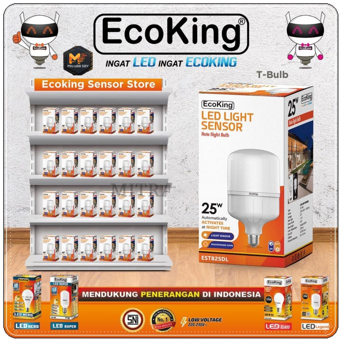 EcoKing Lampu LED Sensor Cahaya Otomatis Malam Menyala Nyala 10 12 18 25 35 45 Watt