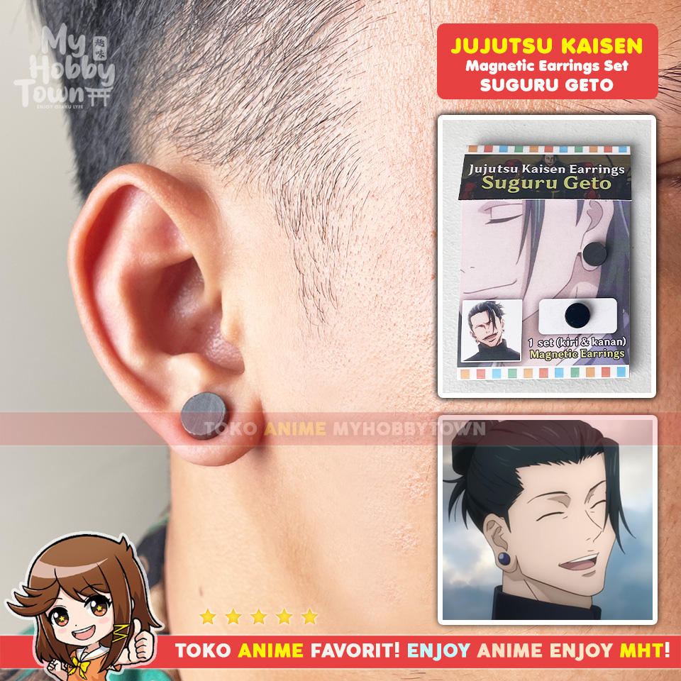 Anting Cosplay Geto Suguru Anime Jujutsu Kaisen Earrings Magnet Black Hitam