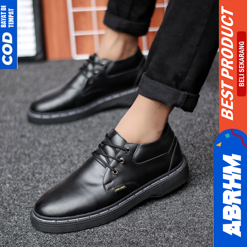 ABRHM Sepatu Formal Pantofel Docmart Low Boots Kerja Pria Casual Hitam