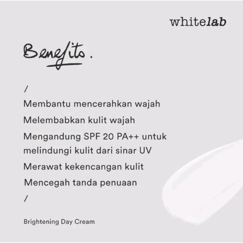 Whitelab Brightening Day Cream SPF 20 PA++ 20gr Krim Siang