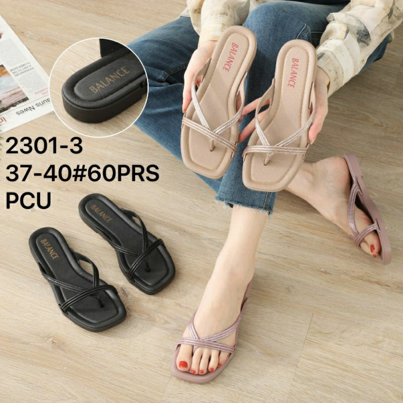 2301-3 Original Sandal Balance Jepit Selop Silang Glitter Wanita Terbaru Karet Jelly Import Sendal Japit Gliter Blink Cewek Perempuan Slop Teplek 2301 Sol tipis Hitam Impor Cantik Viral Kekinian Murah