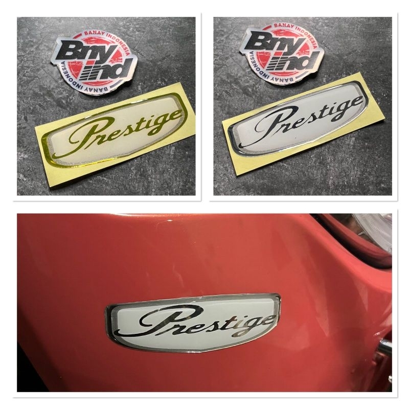 Sticker Stiker Emblem PRESTIGE Putih Timbul