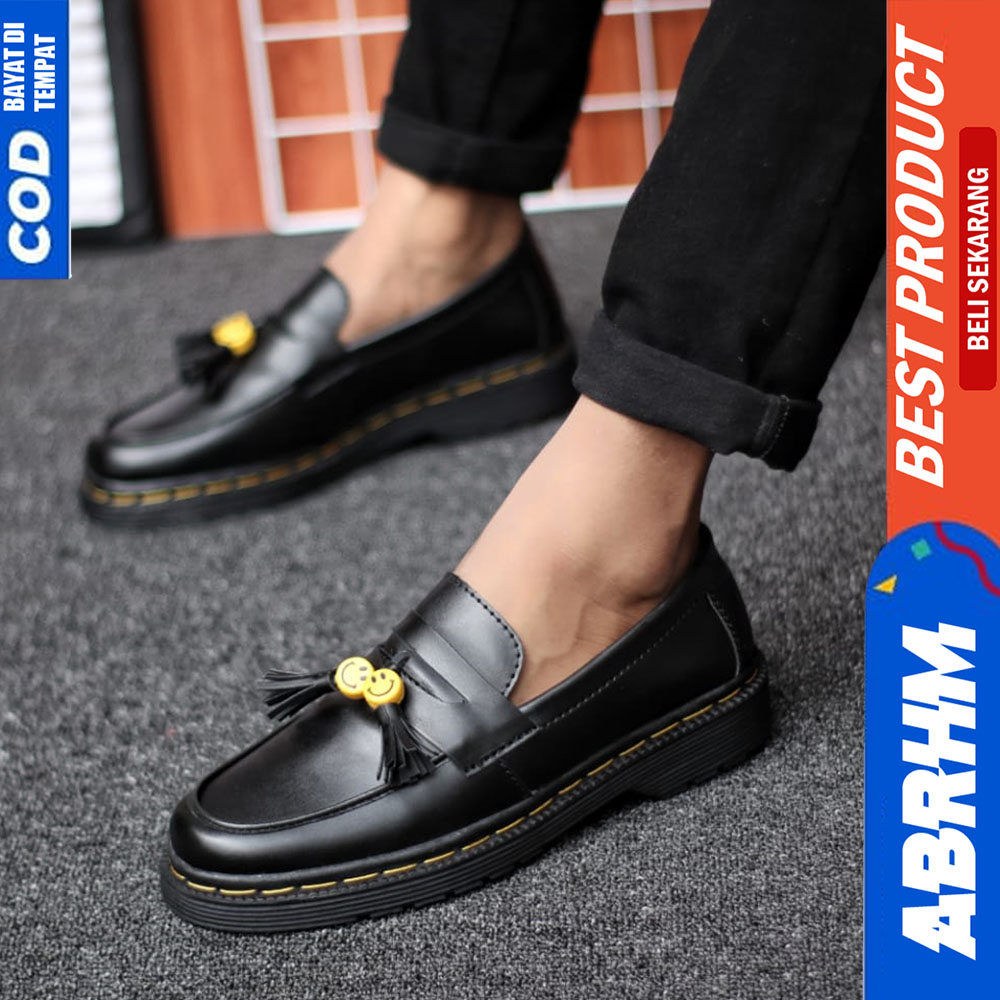 ABRHM Sepatu Loafers Pria Docmart Formal Kerja Pria Casual Hitam