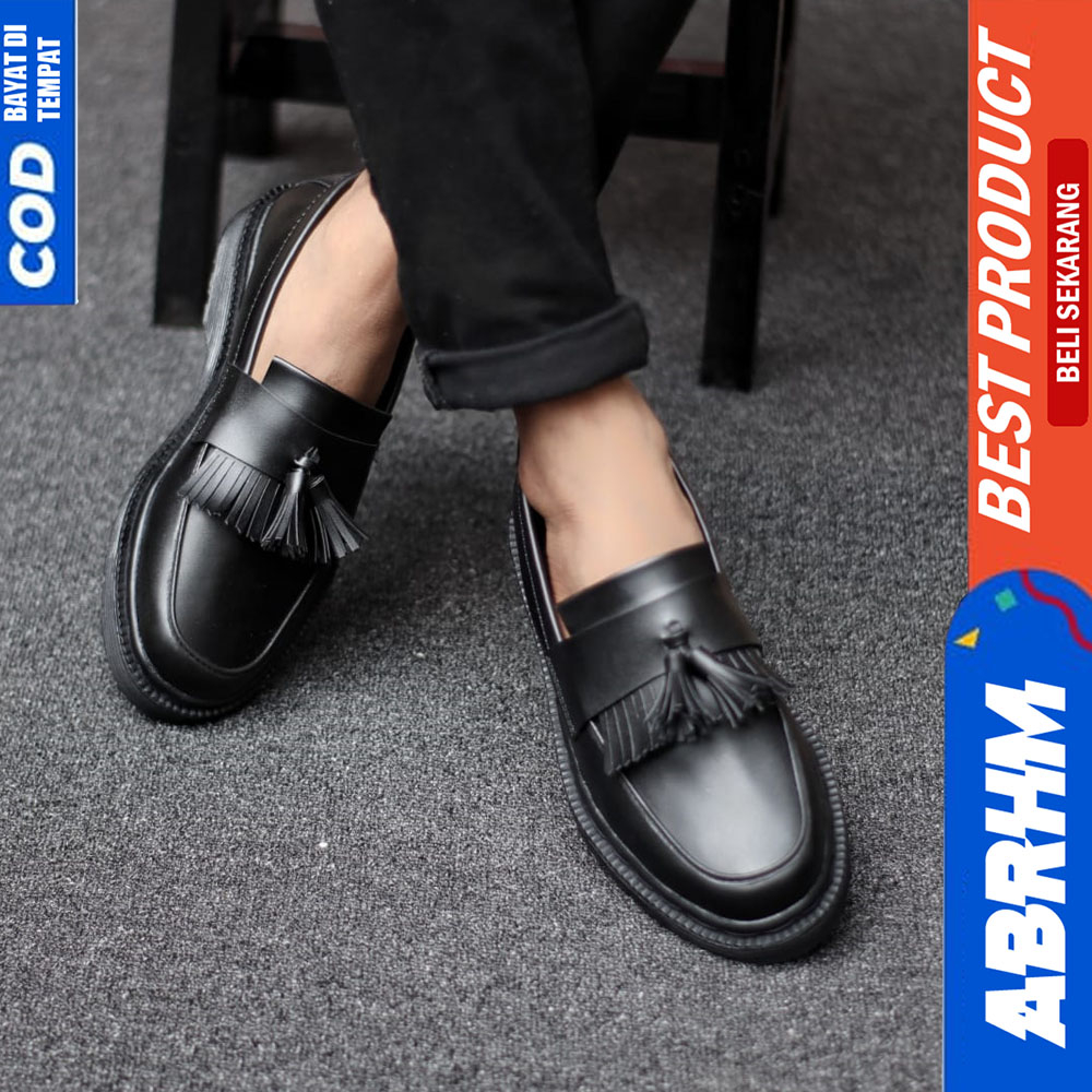 ABRHM Sepatu Loafers Pria Docmart Formal Kerja Pria Casual Hitam