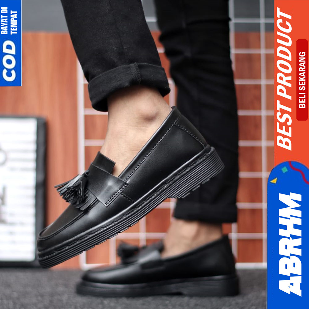 ABRHM Sepatu Loafers Pria Docmart Formal Kerja Pria Casual Hitam