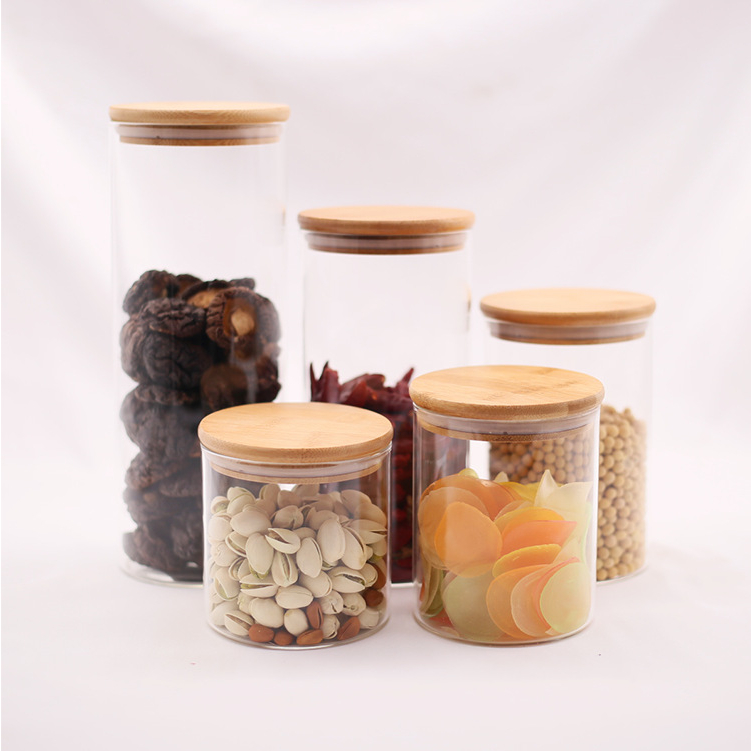 [DIAMETER 8.5cm] FULLSET Toples Snack Kaca Bulat Tutup Kayu Borosilicate Diameter 8.5cm Kedap Udara Makanan Tempat Penyimpanan Cereal Toples Kotak Bening Kontainer Makanan
