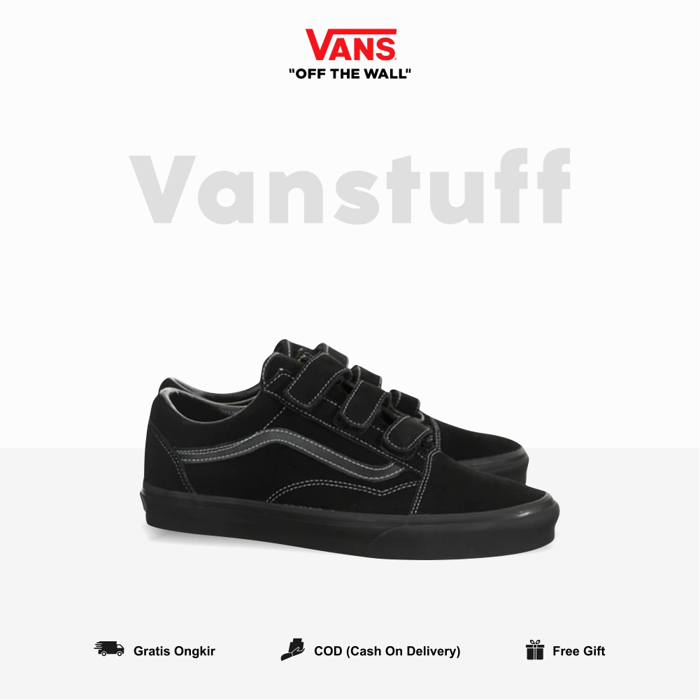 Vans OldSkool Velcro Clasic Black Stitch Original100% BNIB Global Market Waffle EVB Pria Wanita Authentic Guarated Vanss Old School Hitam Putih