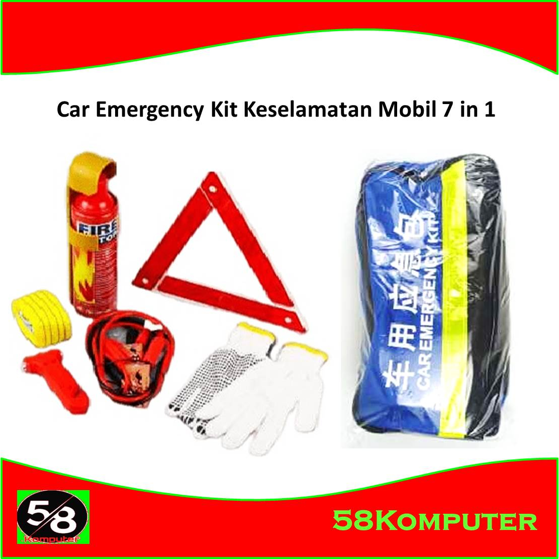 Set Paket Lengkap Kit Keselamatan Keamanan Mobil 7 in 1 Car Emergency Survival Set 7in1 / Car Emergency Kit Keselamatan Mobil 7 in 1 car mogok segitiga pengaman tali derek jumper aki tabung pemadam api pemecah kaca