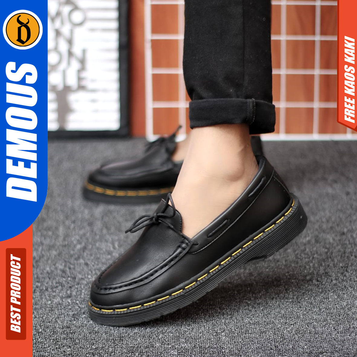 DEMOUS - Sepatu Loafers Docmart Formal Pantofel Kerja Pria Hitam