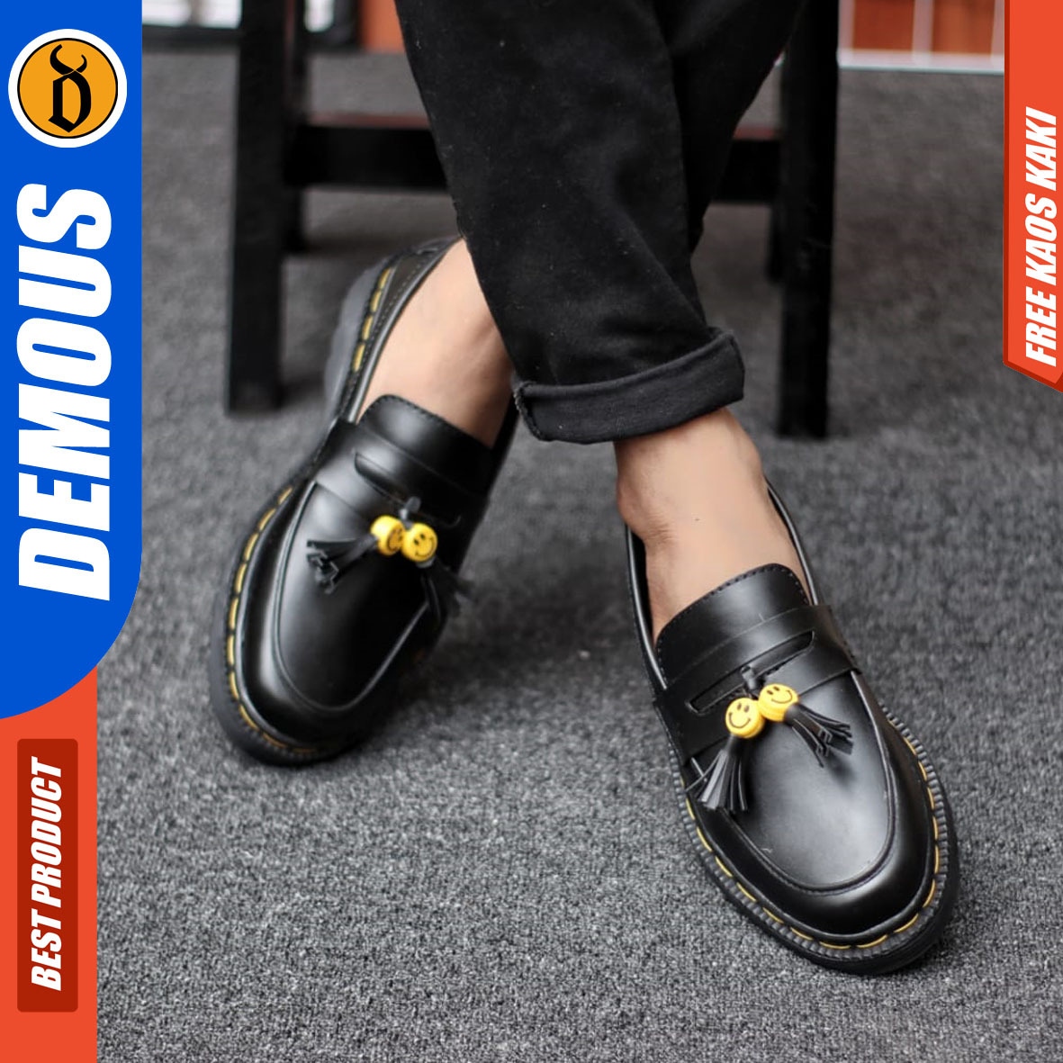 DEMOUS SMILE - Sepatu Loafers Docmart Pria Kulit Pu Formal Casual Hotam Kerja